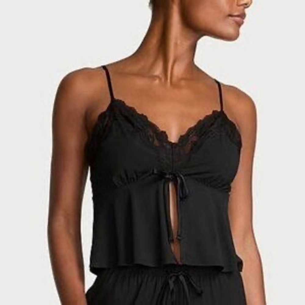 Victorias Secret SoSoft Modal Lace-Trim Cami Tank Top Black Sz XS Y2K Whimsigoth
